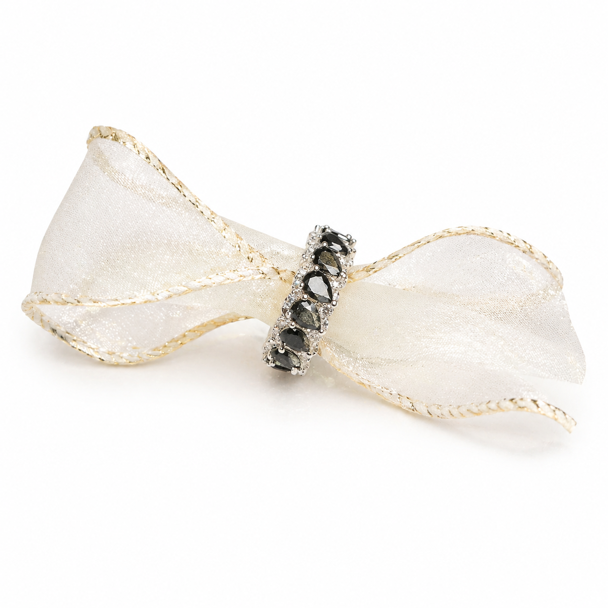 Water Drop Obsidian Plated 18K Ring White Master product image featuring Black Obsidian.