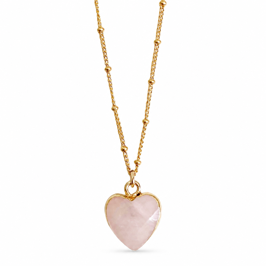 Rose Quartz Heart Necklace White Master product image featuring Rose Quartz.