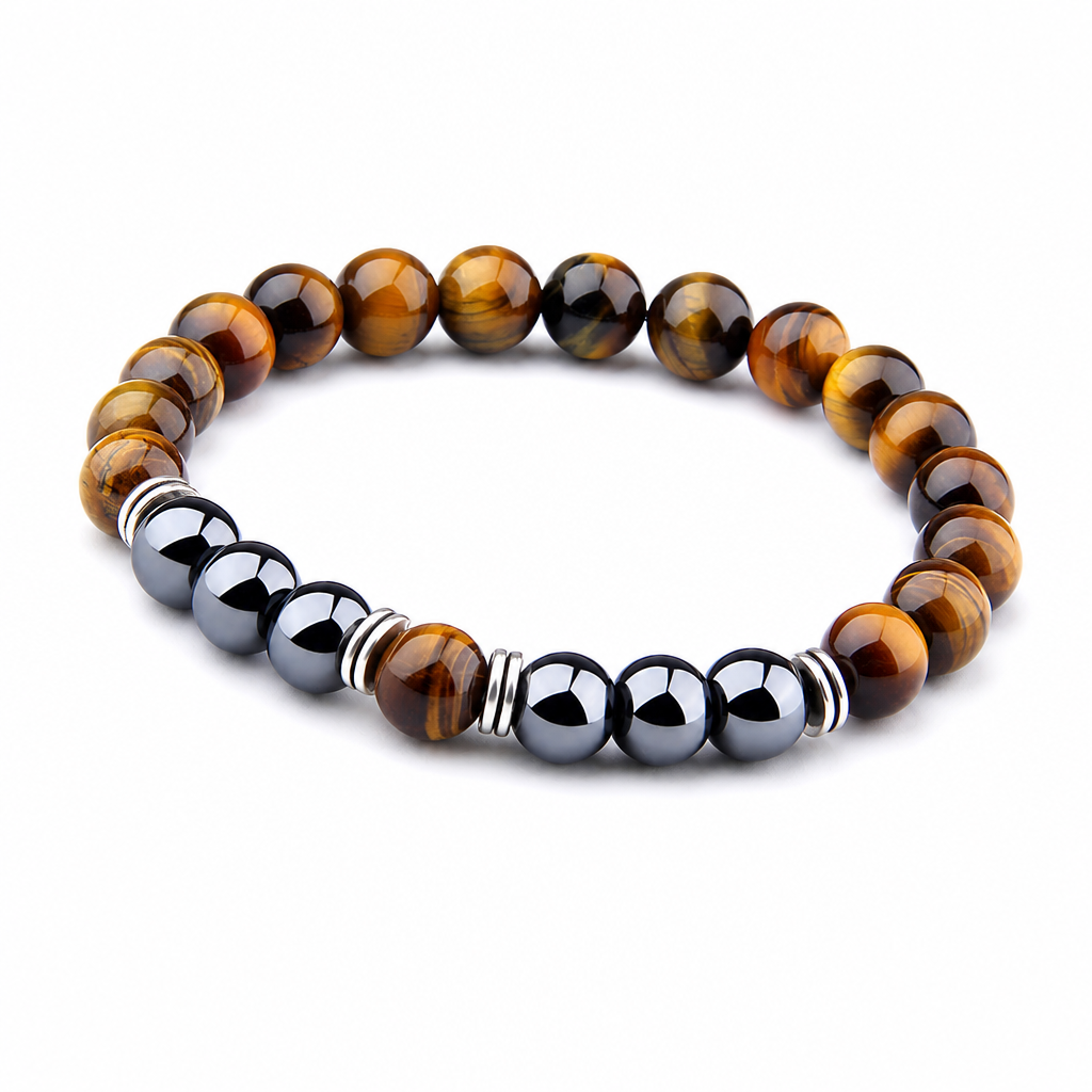 Yellow Tiger Eye & Black Obsidian Separator Bracelet White Master product image featuring Black Obsidian.