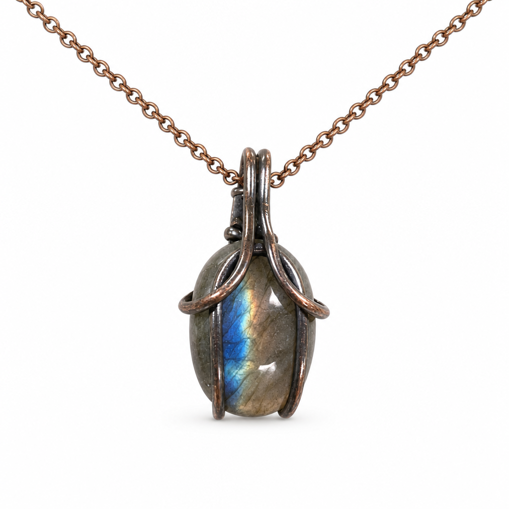 Wire Wrapped Labradorite Pendant Necklace White Master product image featuring Labradorite.