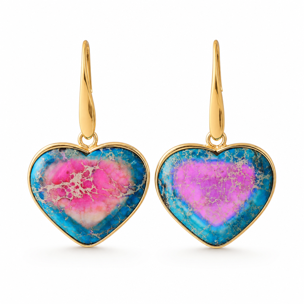 Sky Blue Natural Stone Heart Drop Earrings White Master product image featuring Natural Stone.