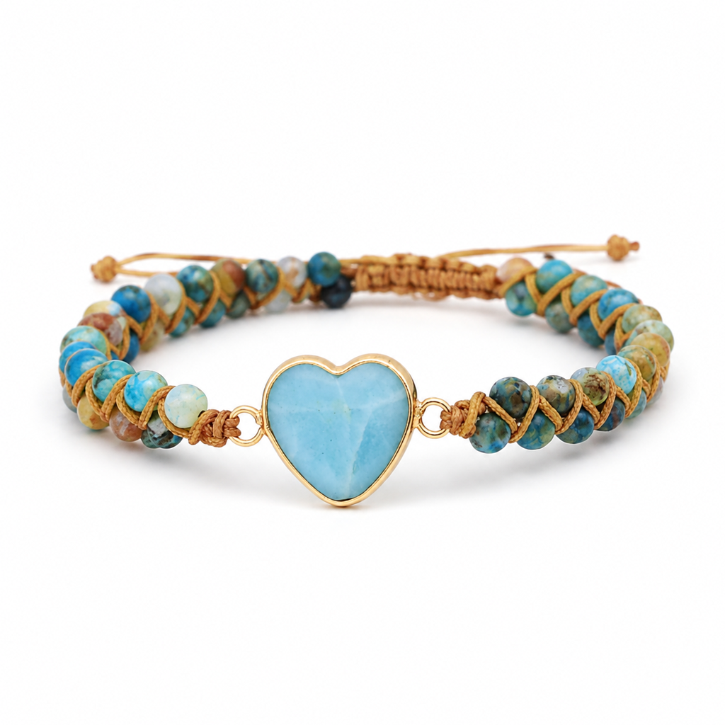 Heart Shape Beaded Bracelet White Master product image featuring Imperial Jasper.