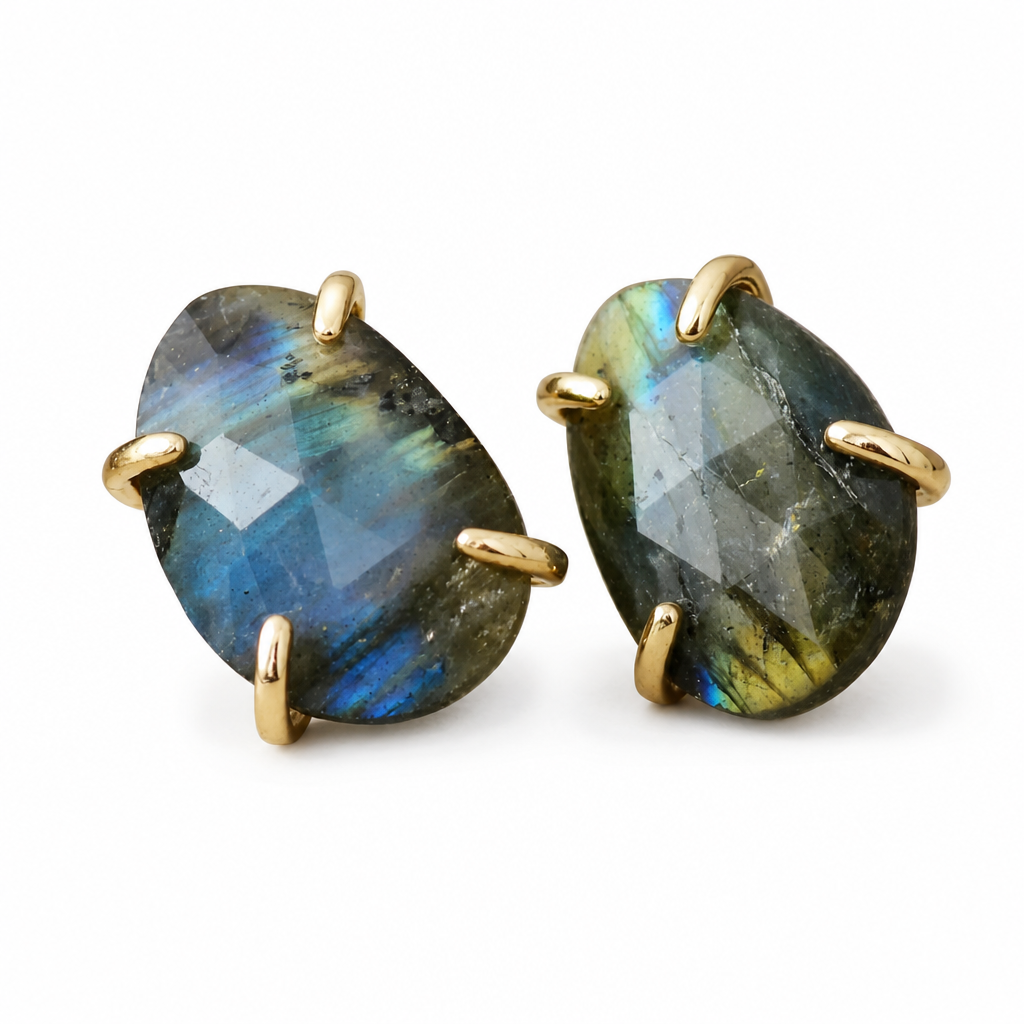 Labradorite Stud Earrings White Master product image featuring Labradorite.