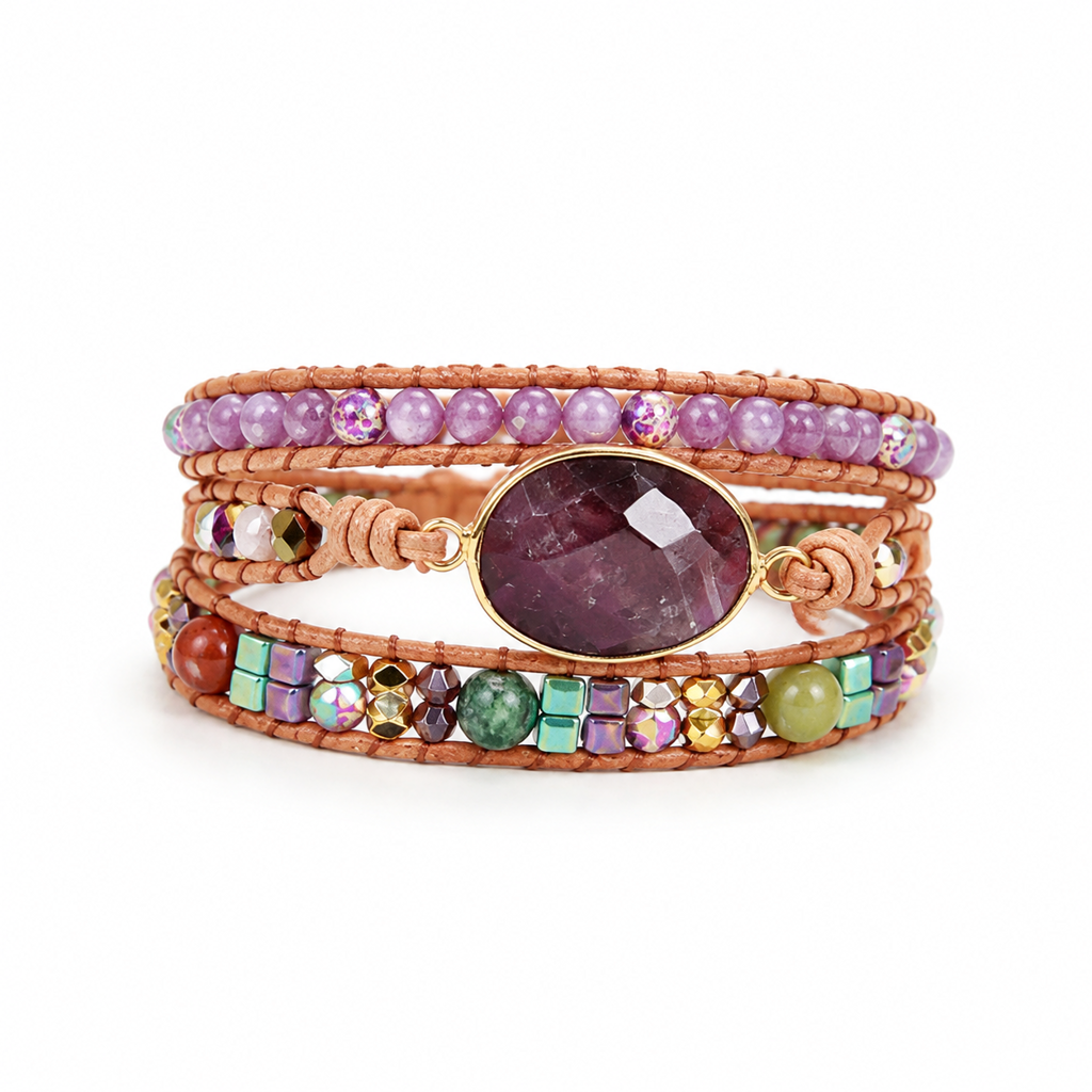 Triple Layer Amethyst Bracelet White Master product image featuring Imperial Jasper.