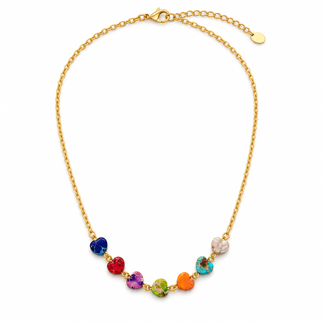 Multicolor Heart Natural Stone Necklace White Master product image featuring Natural Stone.
