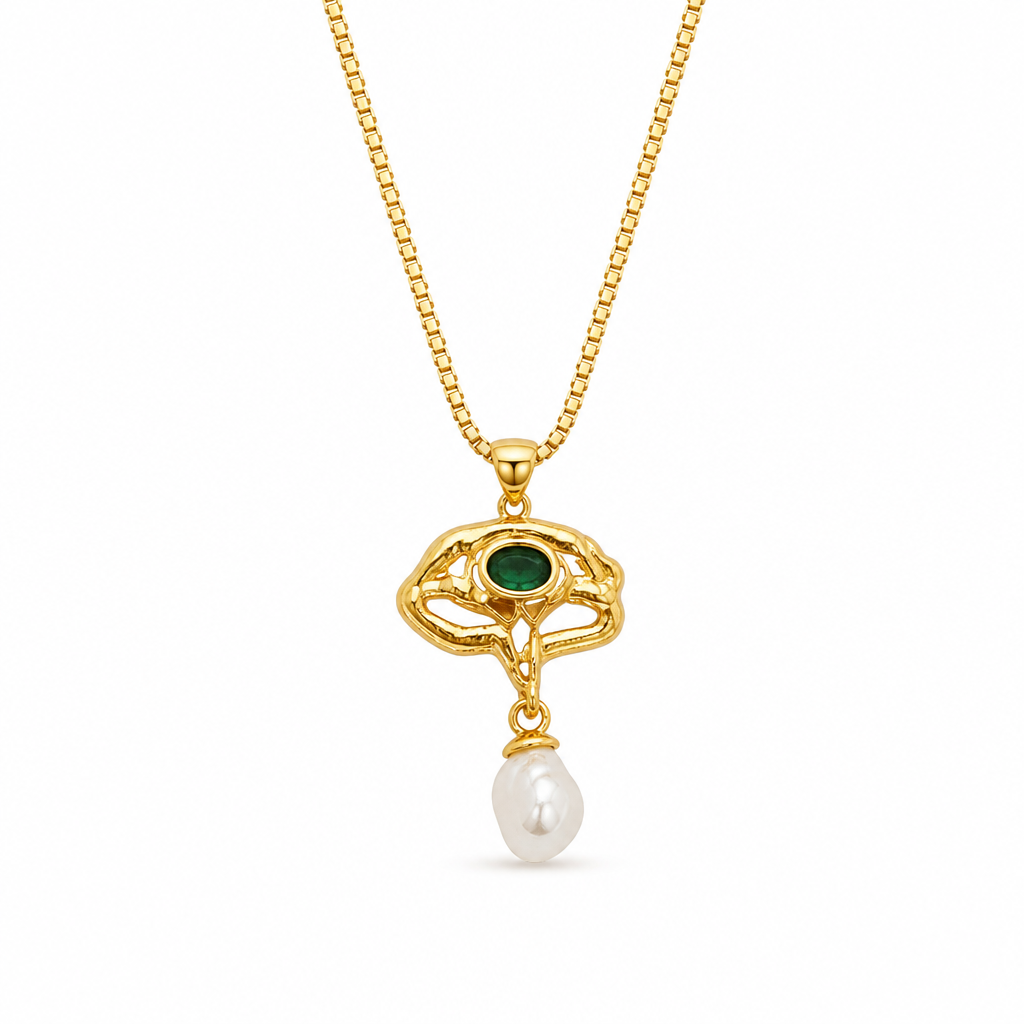 Freshwater Pearl Titanium Steel Geometric Necklace White Master product image featuring Freshwater Pearl.