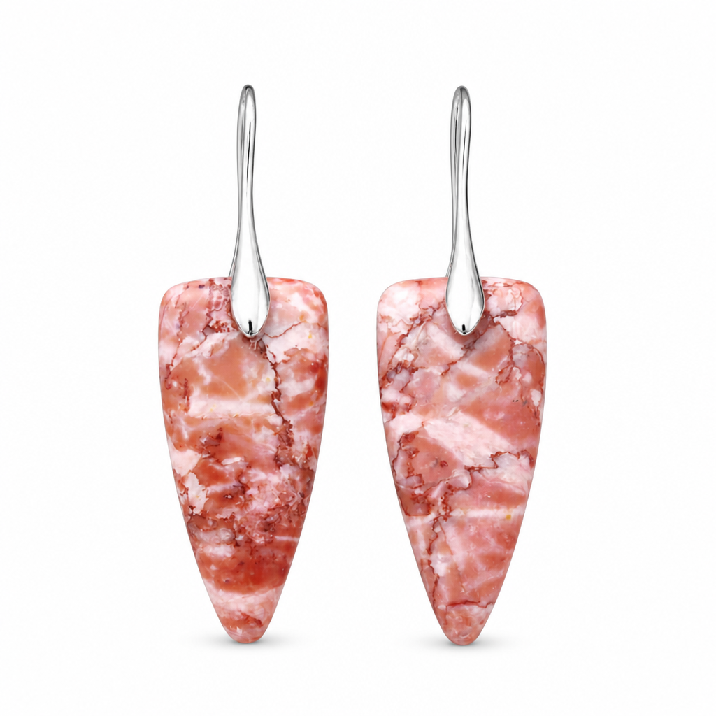 Silver Pink Natural Stone Geometric Earrings White Master product image featuring Natural Stone.