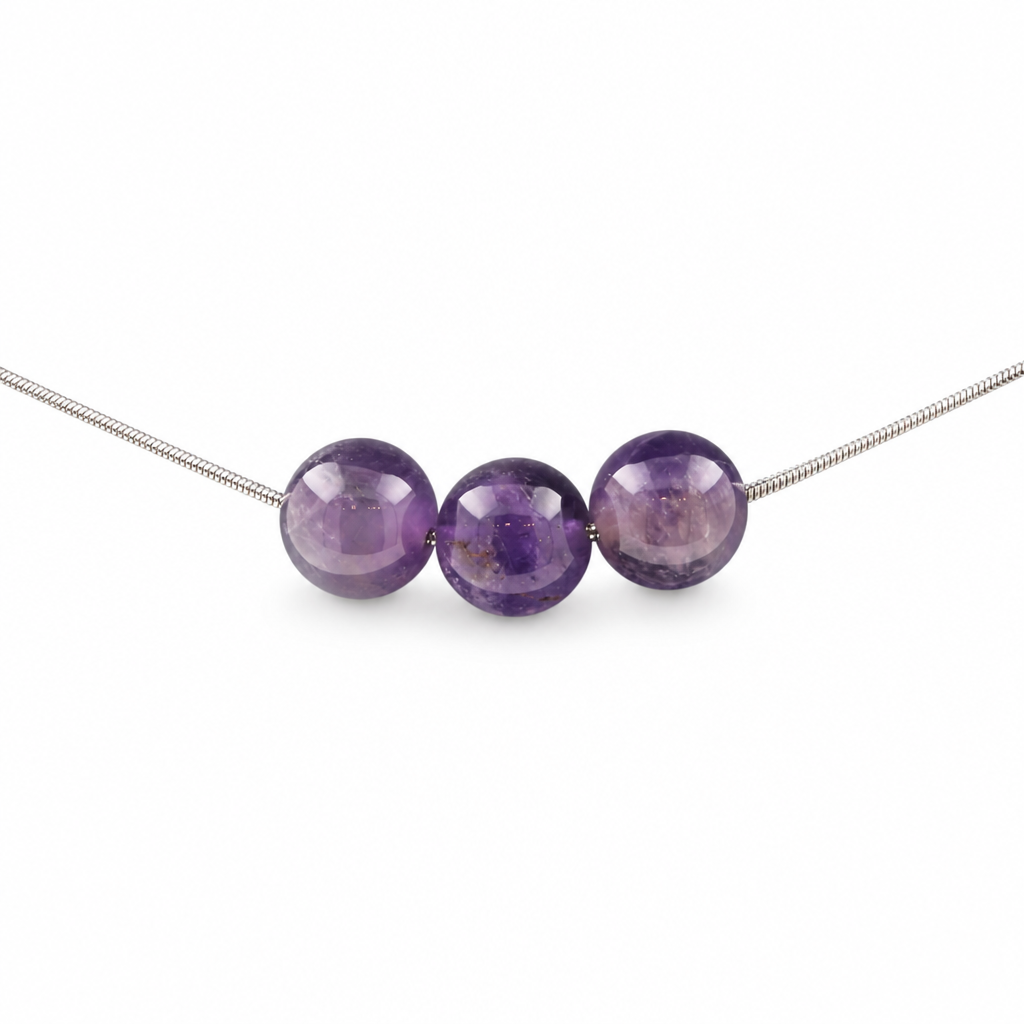 Amethyst 3 Bead 8mm Necklace White Master product image featuring Amethyst.