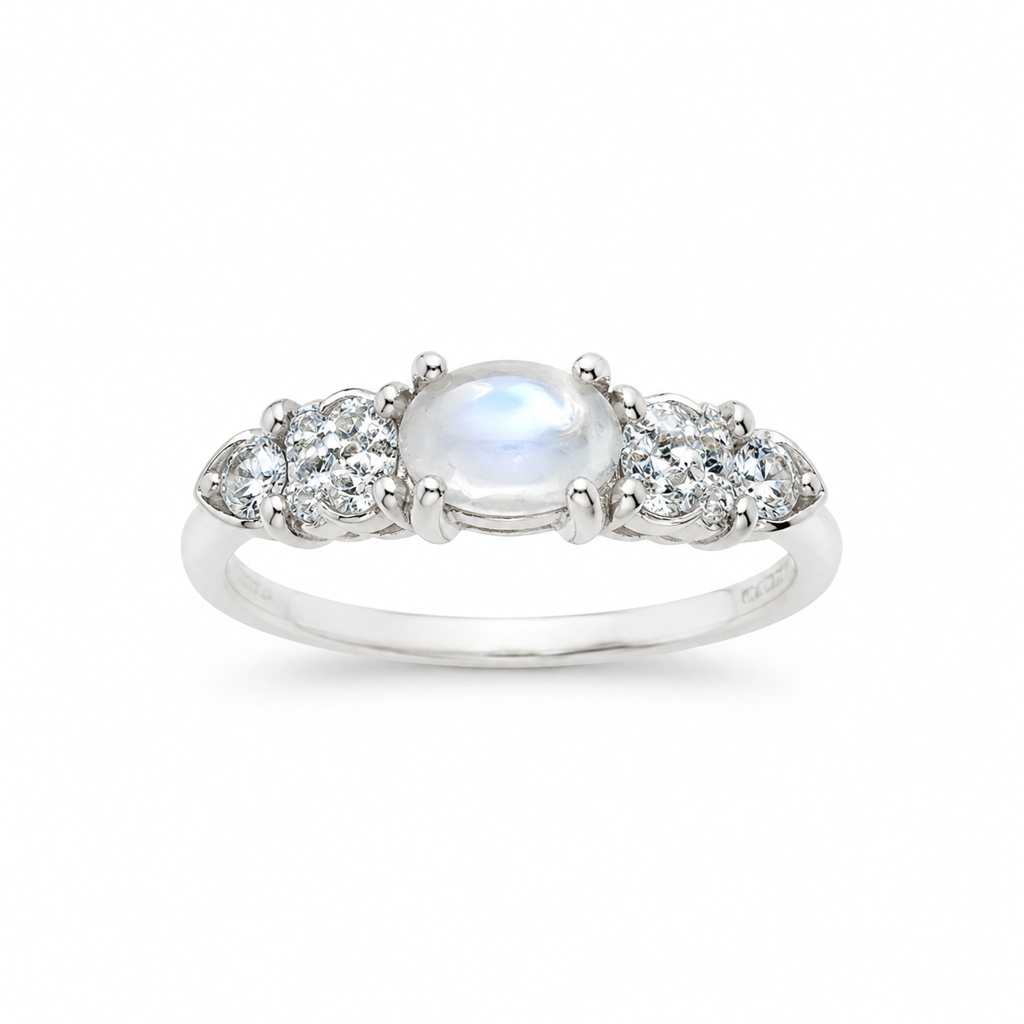 Moonstone Ring, Moonstone Silver Ring, Gemstone Sterling Silver White Master product image featuring Moonstone.