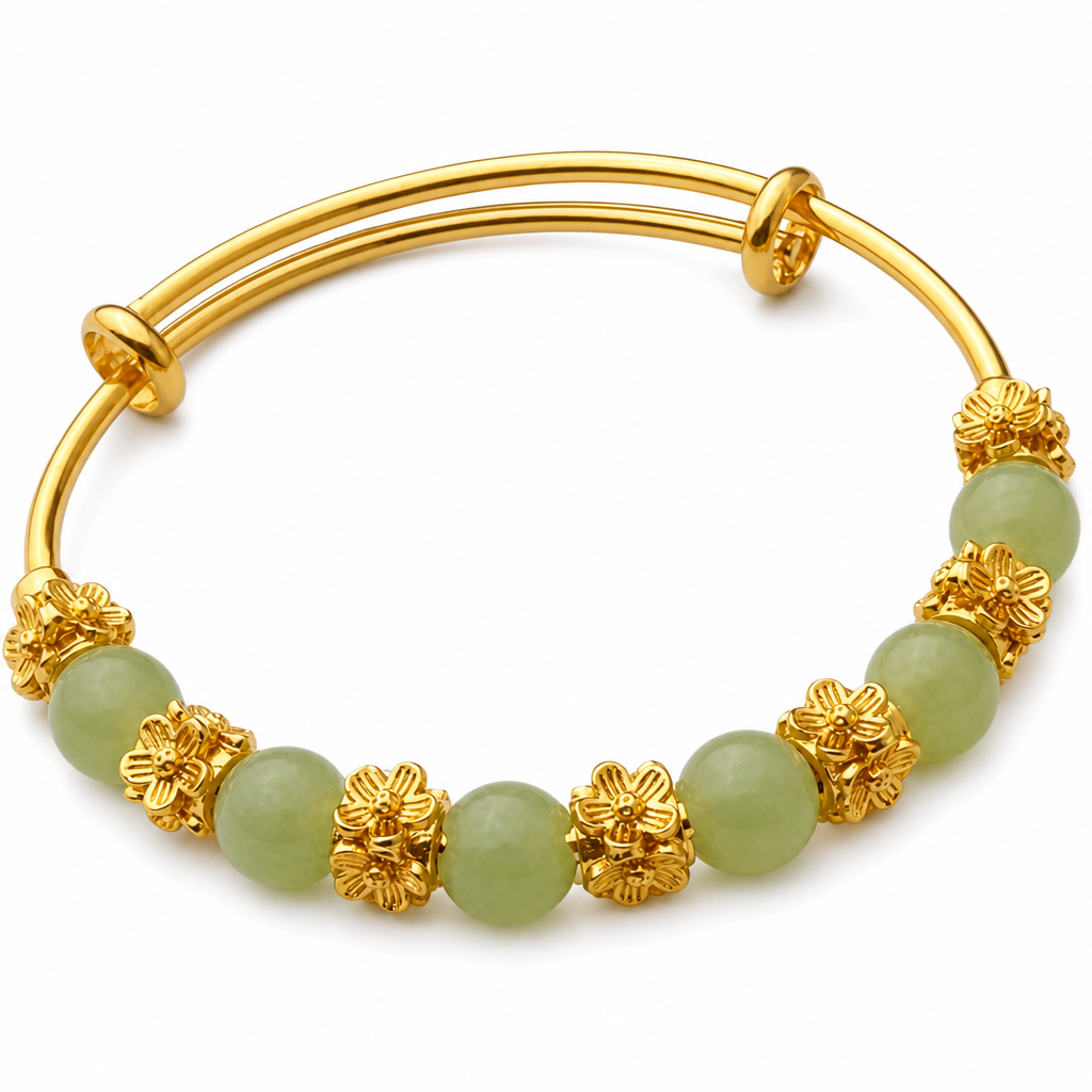 Green Chalcedony Flower Gold Tone Bracelet White Master product image featuring Chalcedony.