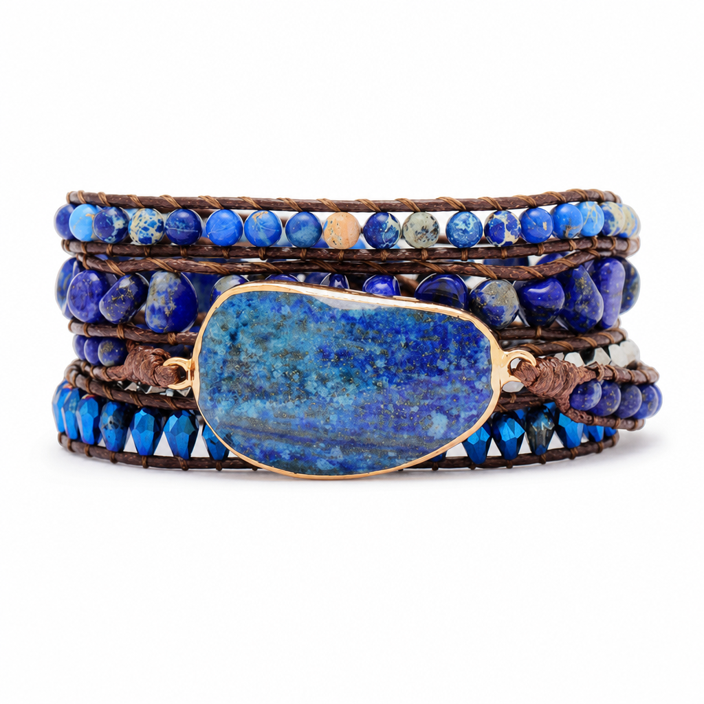 Alloy Bead Braided Bracelet White Master product image featuring Lapis Lazuli.