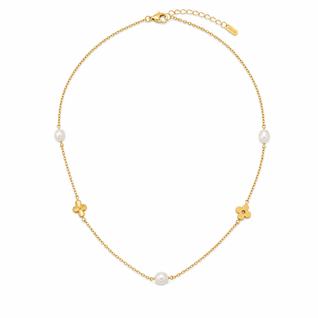 Freshwater Pearl 18K Gold Plated Flower Necklace White Master product image featuring Freshwater Pearl.