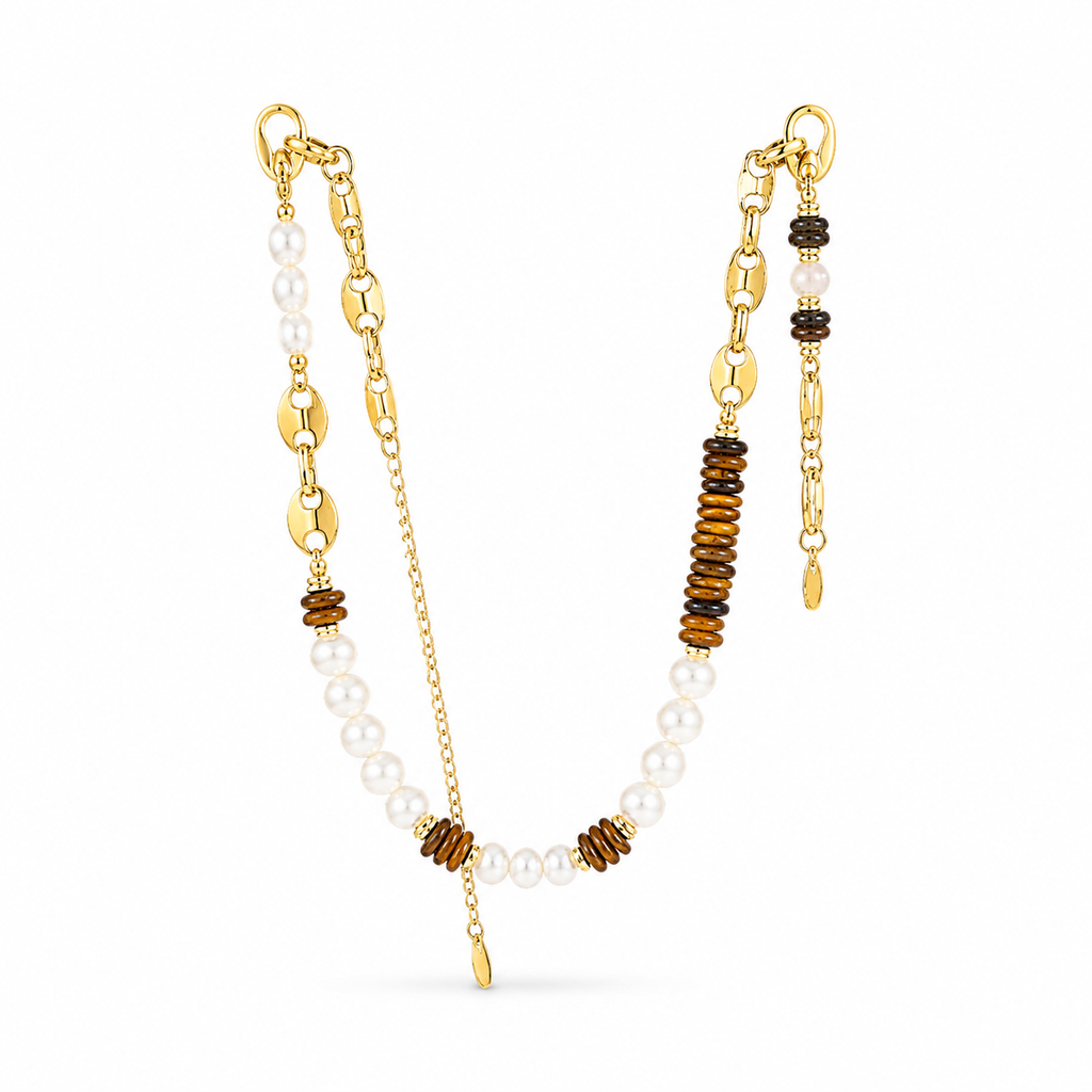 18K Gold Plated Titanium Steel Necklace White Master product image featuring Freshwater Pearl.