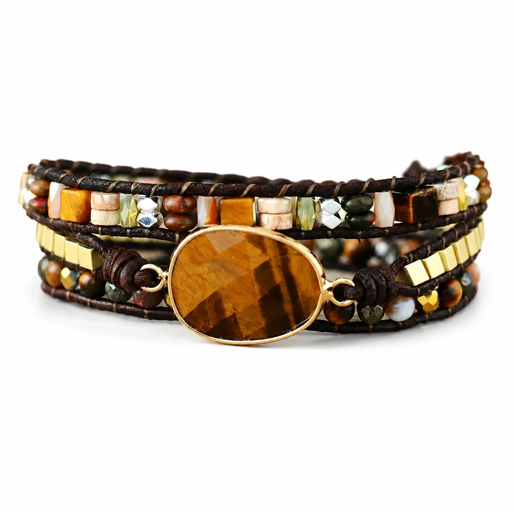 Tiger Eye Wrap Bracelet White Master product image featuring Tiger Eye.