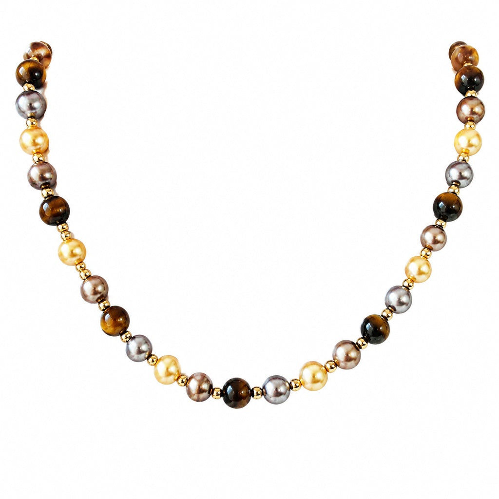 Tiger Eye & Pearl Beaded Necklace White Master product image featuring Tiger S Eye.