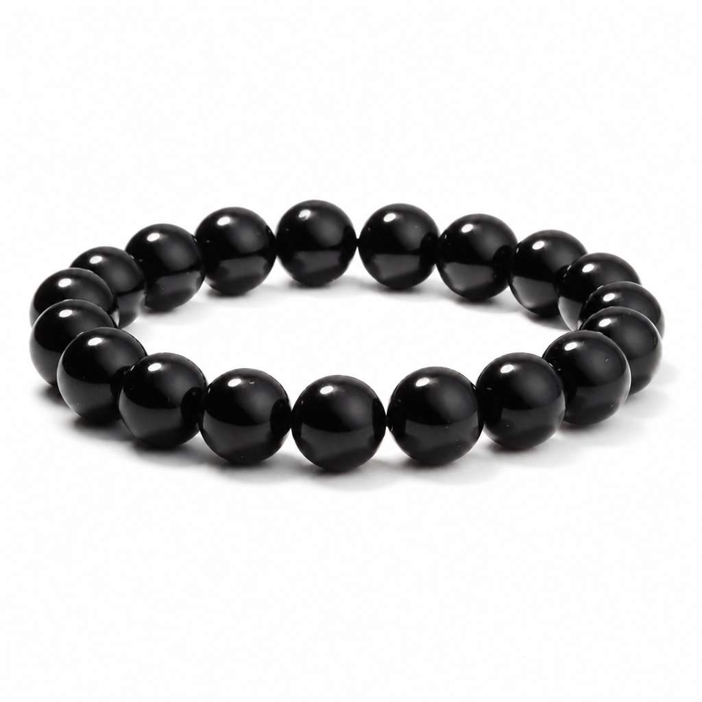 Black Agate Bead Bracelet White Master product image featuring Agate.