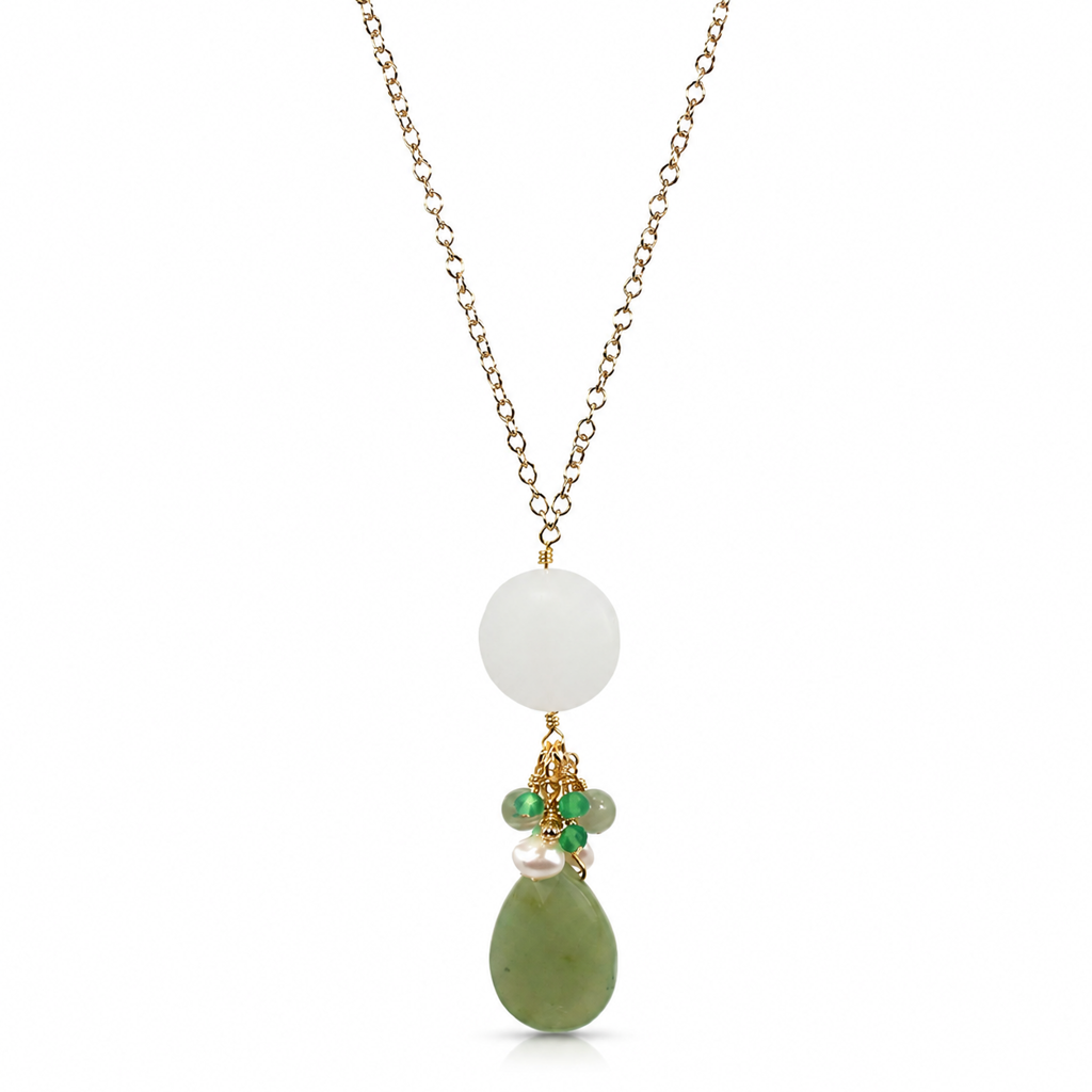 Jade And Sea Glass Drop Pendant Necklace White Master product image featuring Jade.