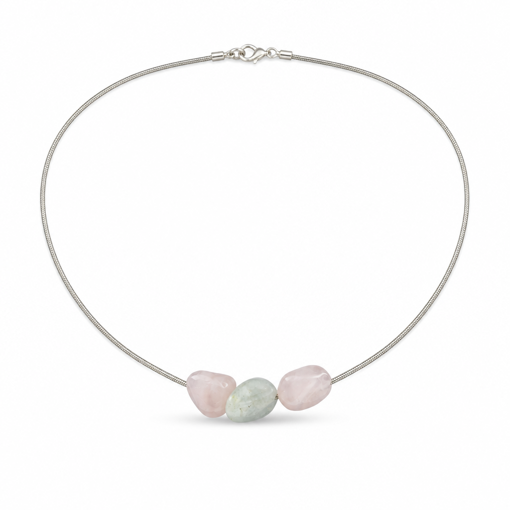 Beryl Morganite Three Bead Necklace White Master product image featuring Natural Stone.