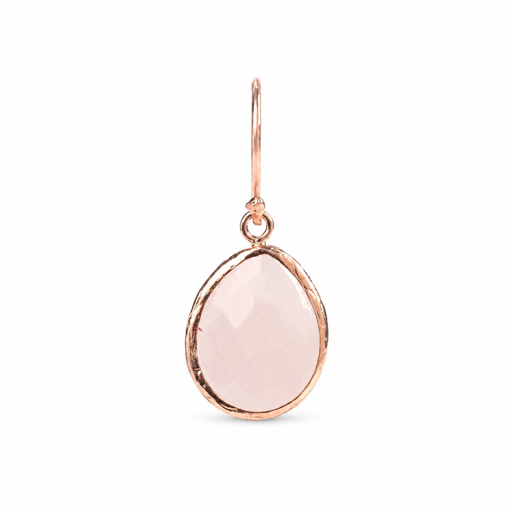 Petite Drop Earrings Rose Quartz Rosegold White Master product image featuring Rose Quartz.
