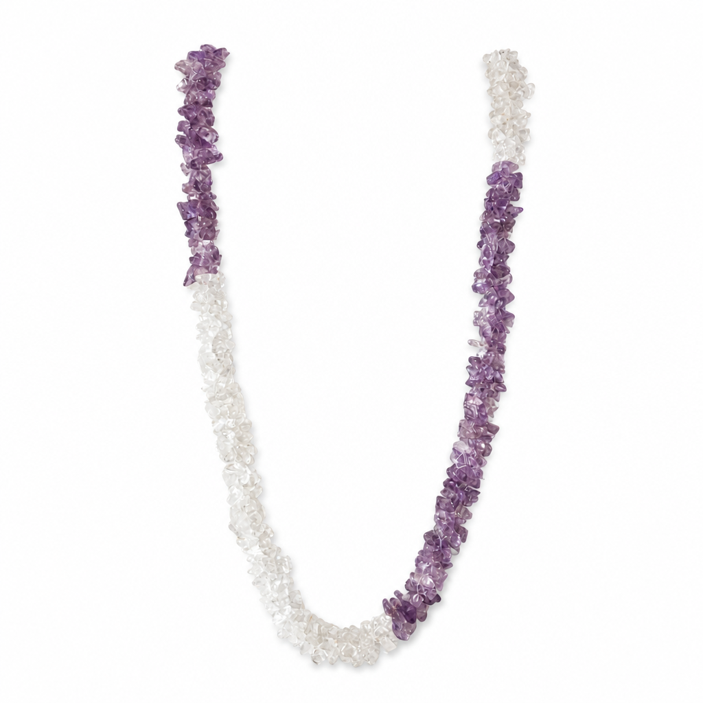 Amethyst & Clear Quartz Chip Necklace White Master image featuring amethyst and clear quartz.