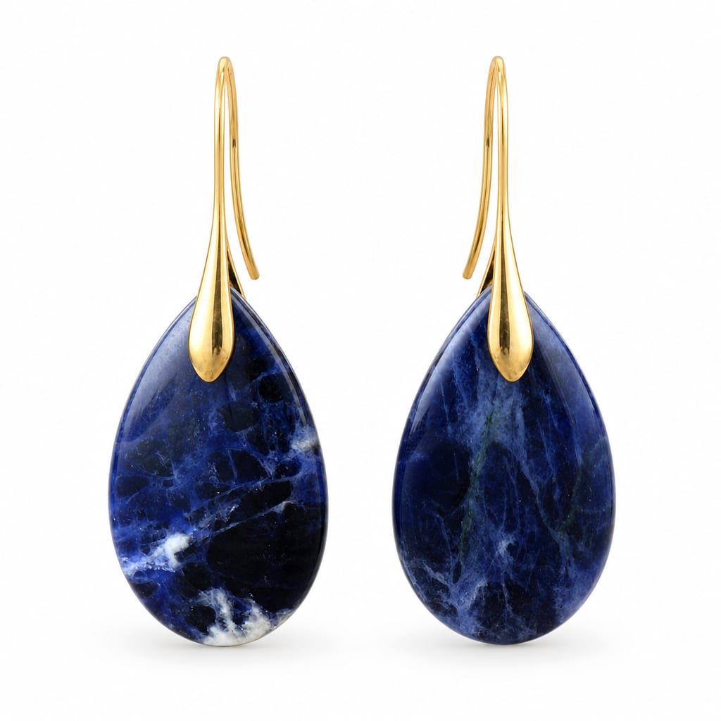 Gold Tone Natural Stone Teardrop Earrings White Master product image featuring Natural Stone.