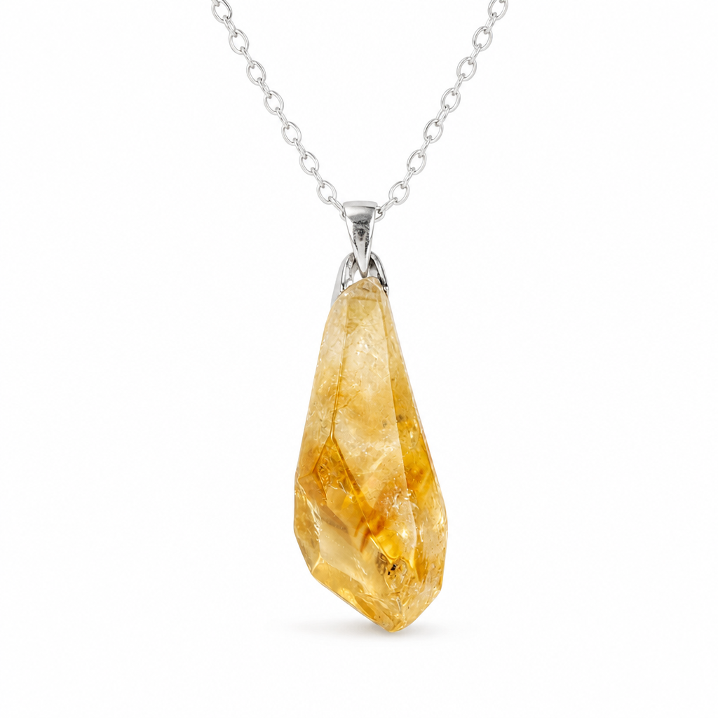White background citrine cluster pendant necklace.