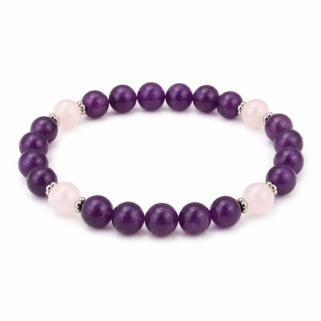 Amethyst & Rose Quartz Stretch Bracelet White Master product image featuring Rose Quartz.