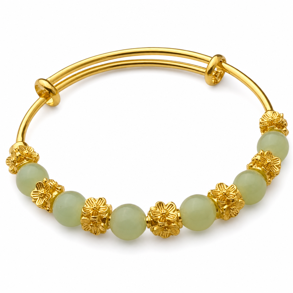 Green Chalcedony Flower Bracelet White Master product image featuring Chalcedony.
