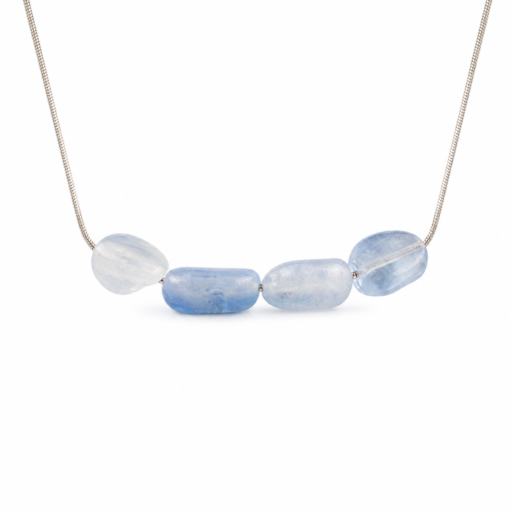 Brazilian Aquamarine Four Bead Necklace White Master product image featuring Natural Stone.