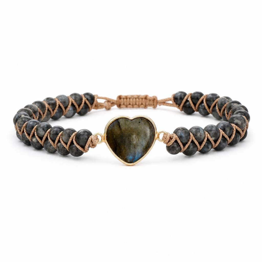 Handmade Heart Shape Natural Stone Bracelet White Master product image featuring Copper.