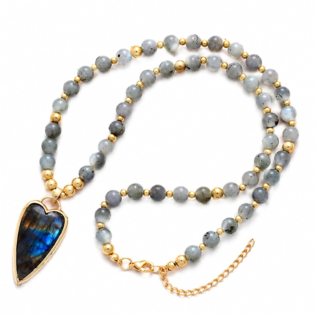 Natural Stone Pendant Beaded Necklace White Master product image featuring Copper.