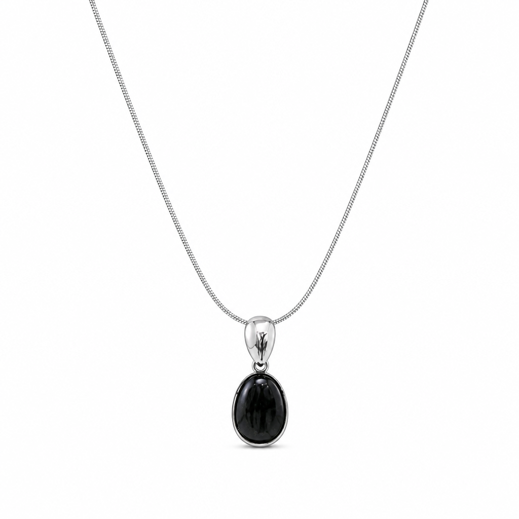Black Onyx Silver Drop Pendant Necklace White Master product image featuring Black Onyx.