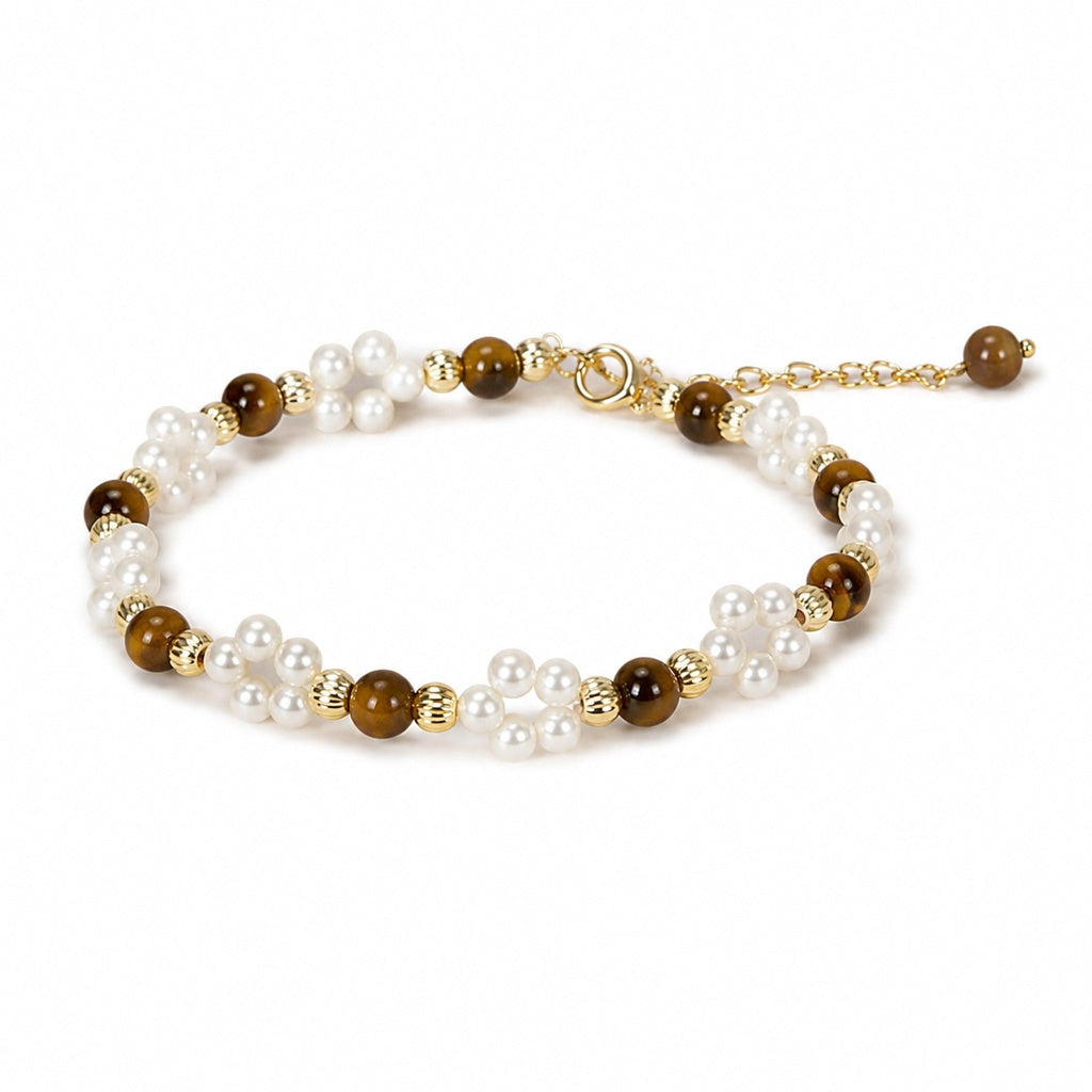 Pearl & Tiger Eye Stone Beaded Bracelet White Master product image featuring Tiger S Eye.