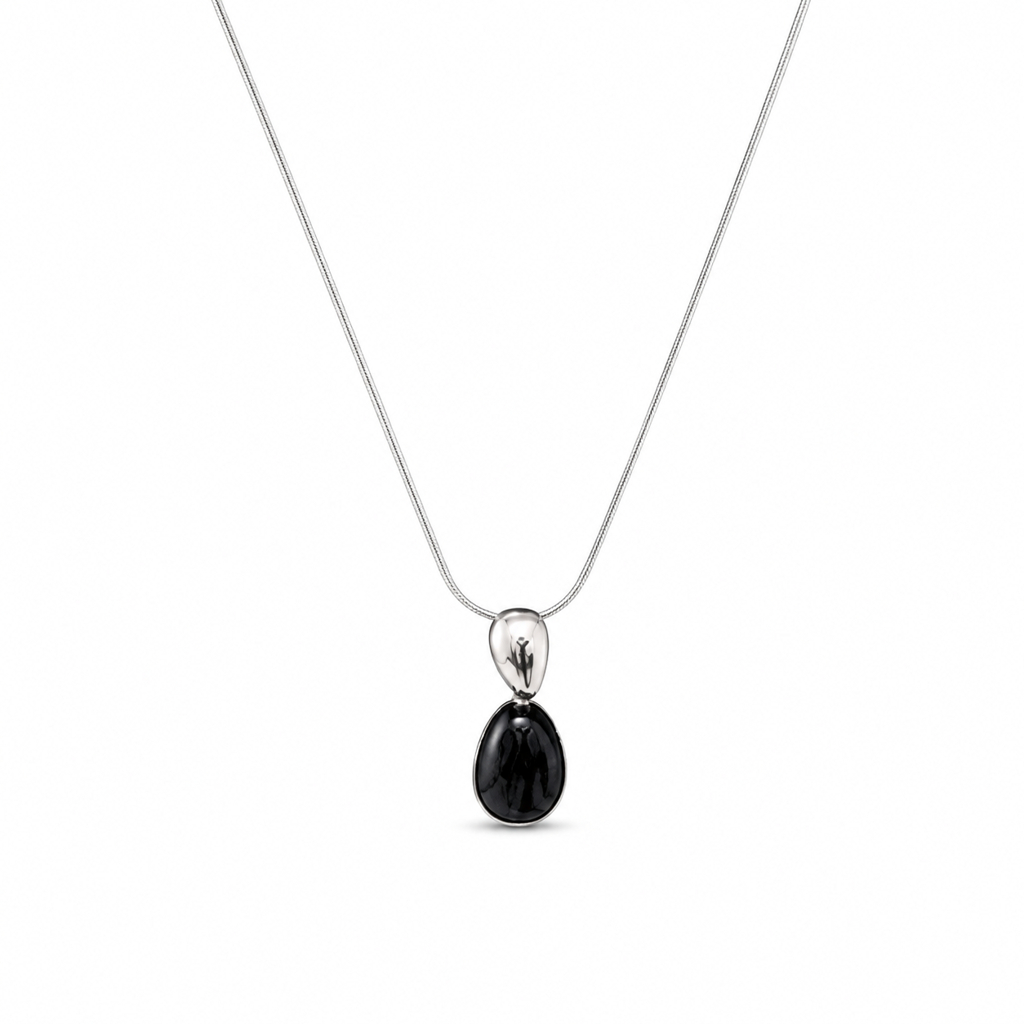 Black Onyx Silver Drop Pendant Necklace White Master product image featuring Black Onyx.