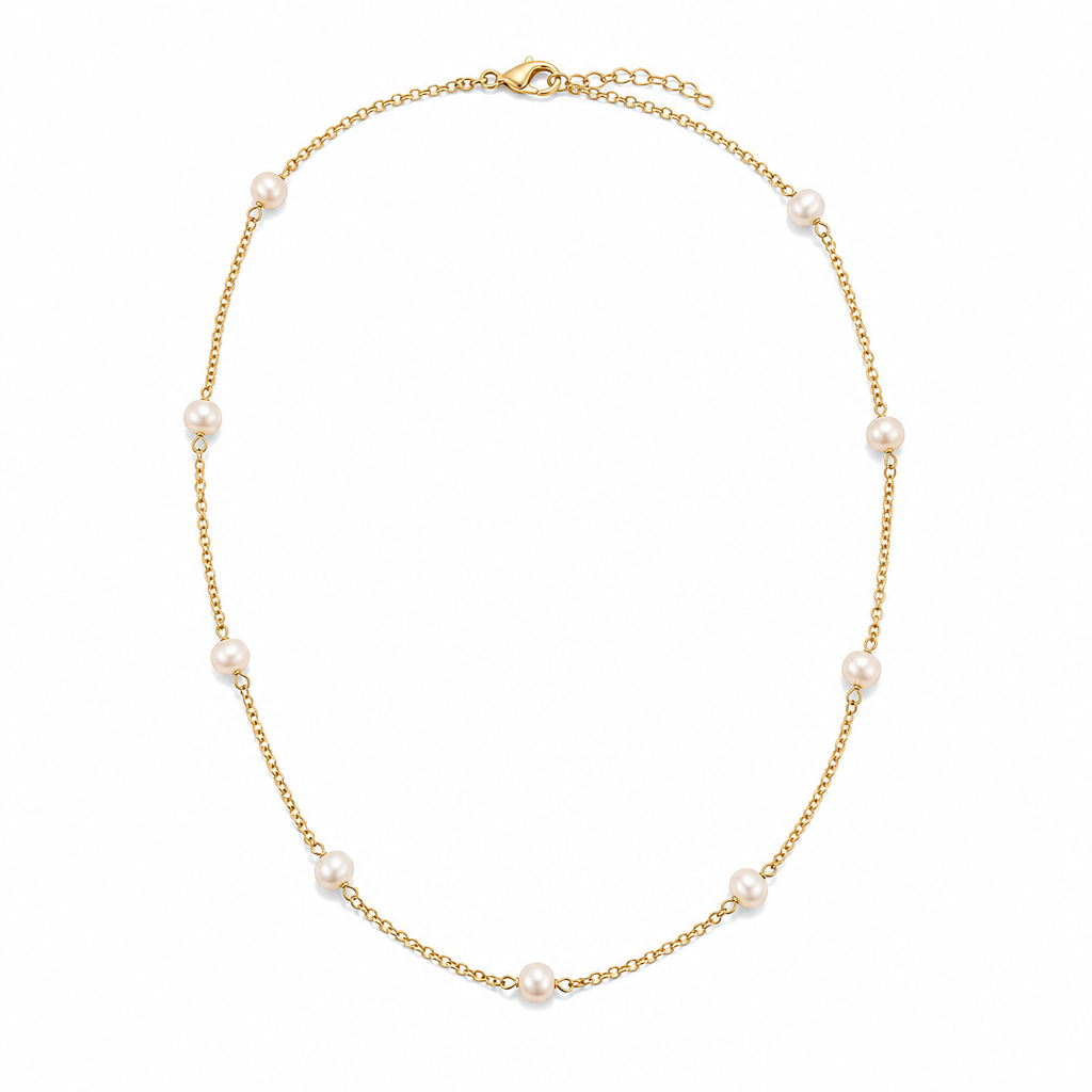 Freshwater Pearl 18K Gold Plated Necklace White Master product image featuring Freshwater Pearl.
