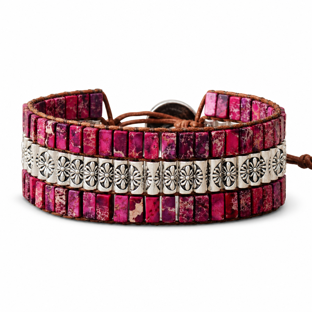 Handmade Triple Layer Natural Stone Bracelet White Master product image featuring Alloy.