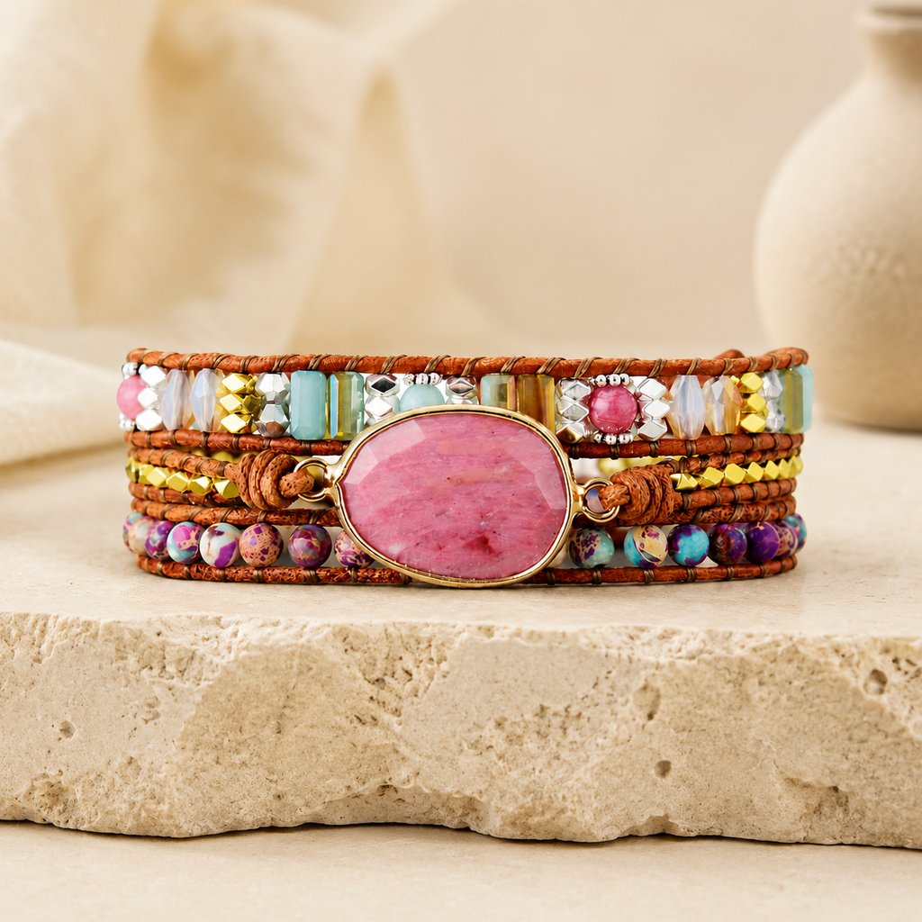 Handmade Crystal Beaded Natural Stone Bracelet Hero Main product image featuring Crystal.