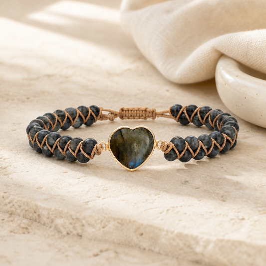 Handmade Heart Shape Natural Stone Bracelet Hero Main product image featuring Copper.