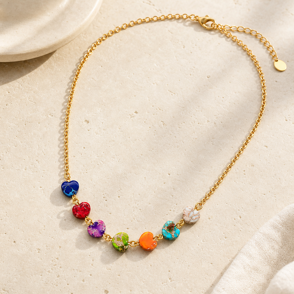 Multicolor Heart Natural Stone Necklace Hero Main product image featuring Natural Stone.