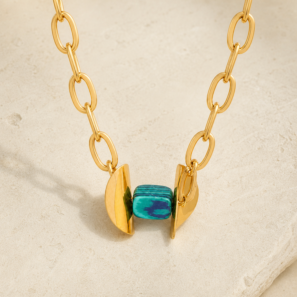 Gold-Tone Natural Stone Pendant Necklace Hero Main product image featuring Natural Stone.