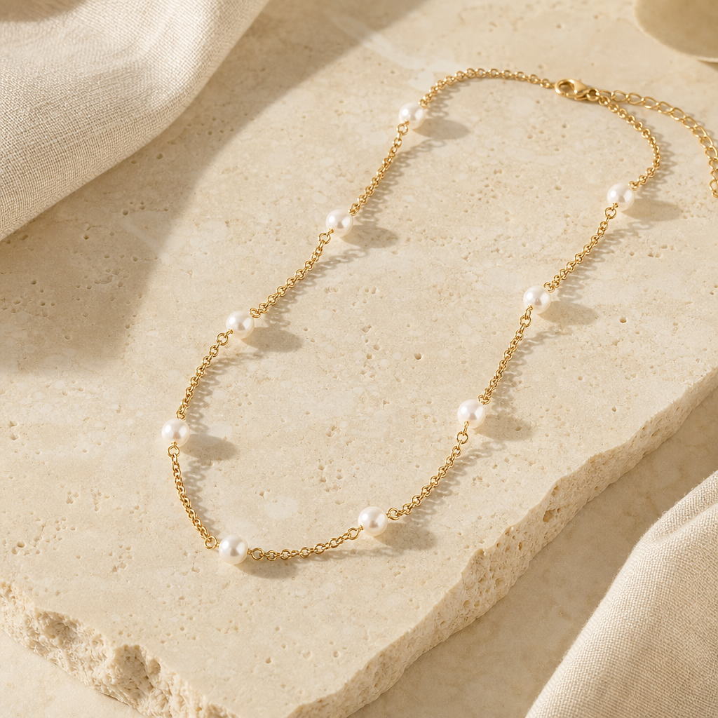 Freshwater Pearl 18K Gold Plated Necklace Hero Main product image featuring Freshwater Pearl.
