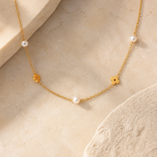 Freshwater Pearl 18K Gold Plated Flower Necklace Hero Main product image featuring Freshwater Pearl.