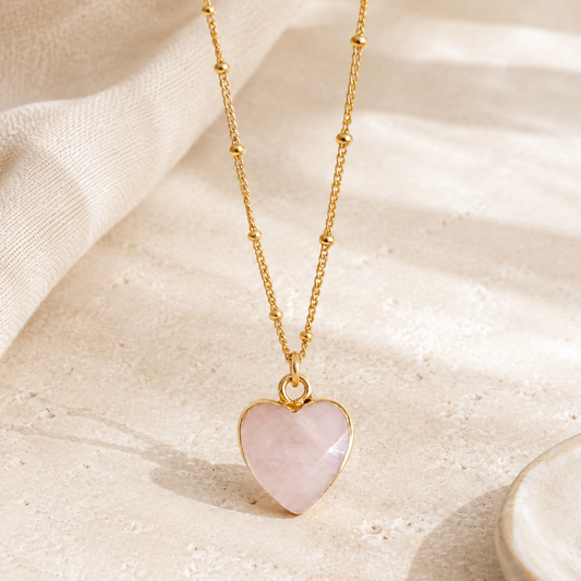 Rose Quartz Heart Necklace Hero Main product image featuring Rose Quartz.