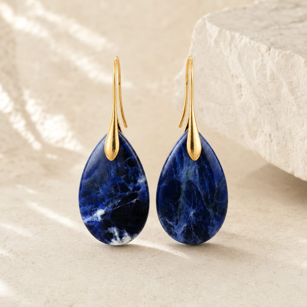 Gold Tone Natural Stone Teardrop Earrings Hero Main product image featuring Natural Stone.
