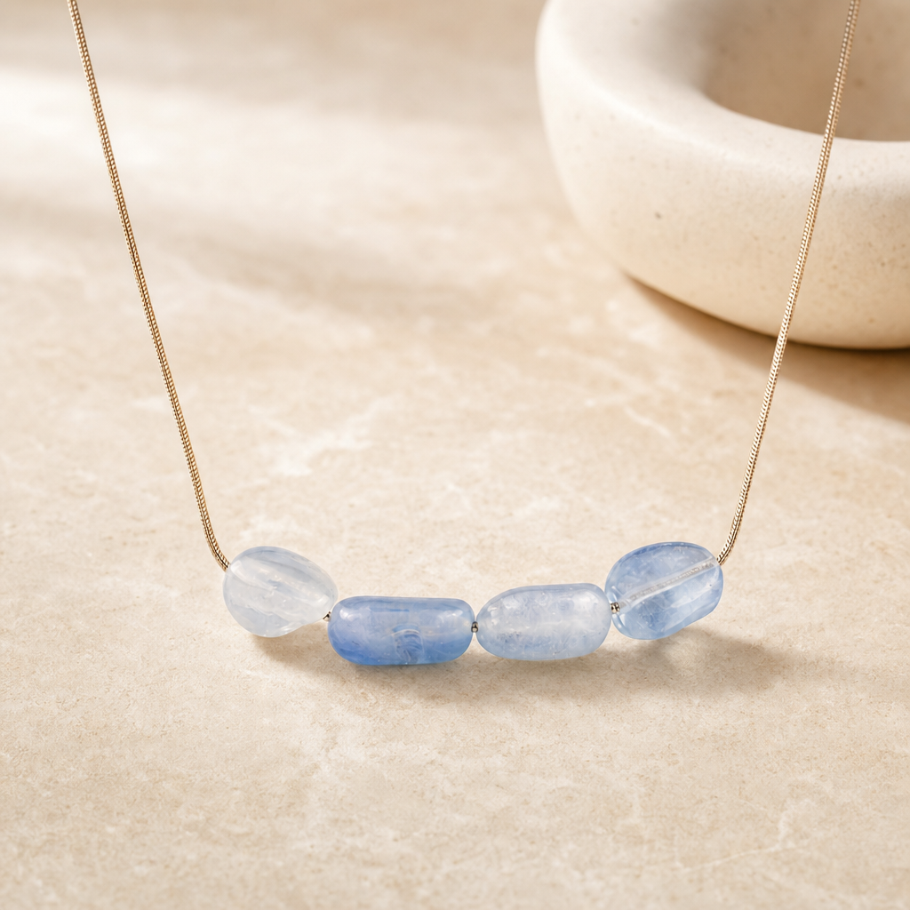 Brazilian Aquamarine Four Bead Necklace Hero Main product image featuring Natural Stone.