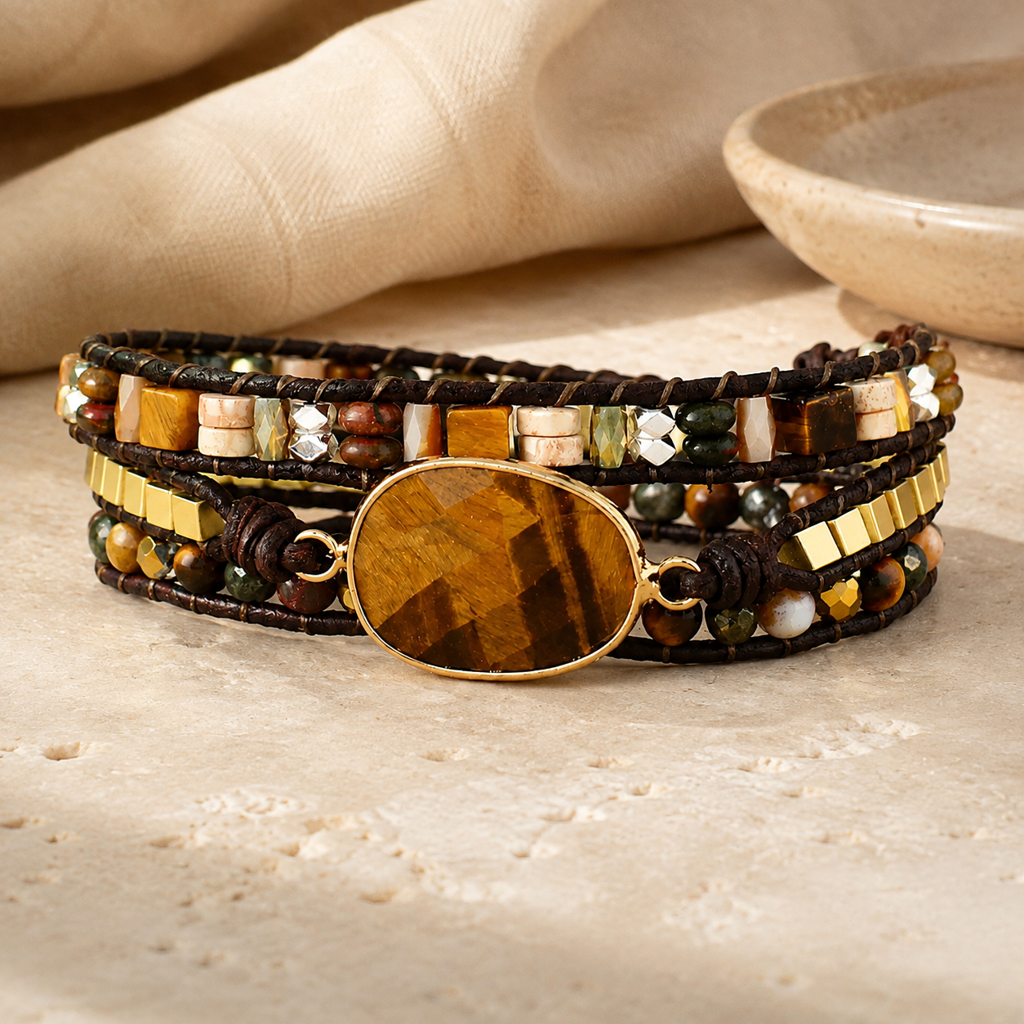 Tiger Eye Wrap Bracelet Hero Main product image featuring Tiger Eye.