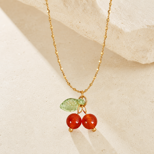 Agate Cherry Pendant Necklace Hero Main product image featuring 18k Gold Plated.