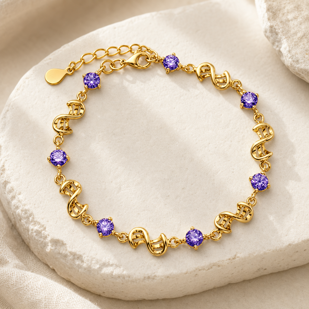 Amethyst White Gold Tone Link Bracelet Hero Main product image featuring Amethyst.