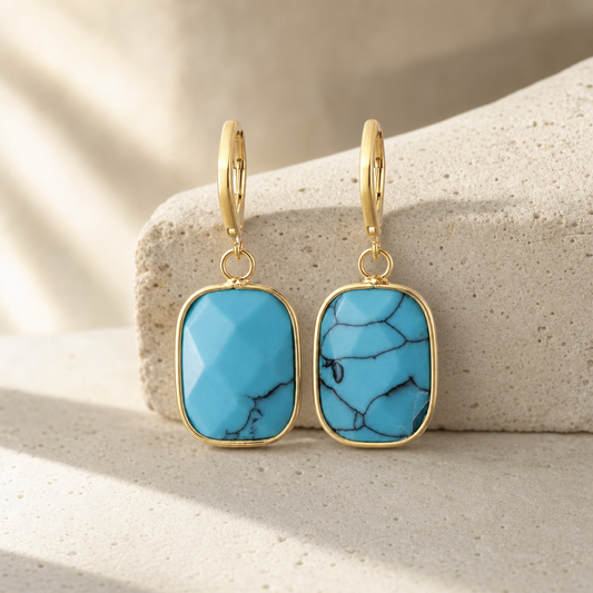 Copper Natural Stone Dangle Earrings Hero Main product image featuring 18k Gold Plated.