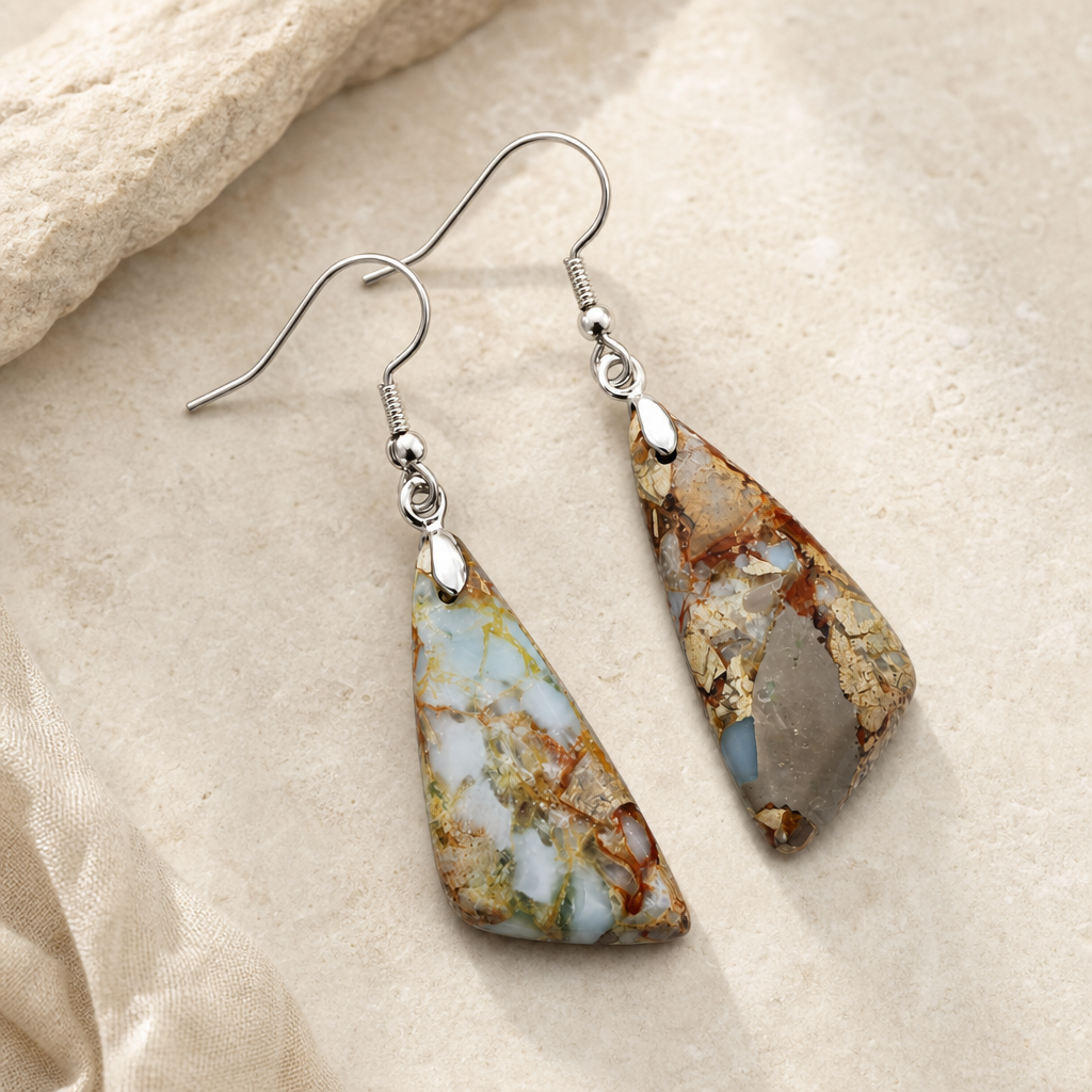 Emperor Stone Geometric Earrings Hero Main product image featuring Copper.